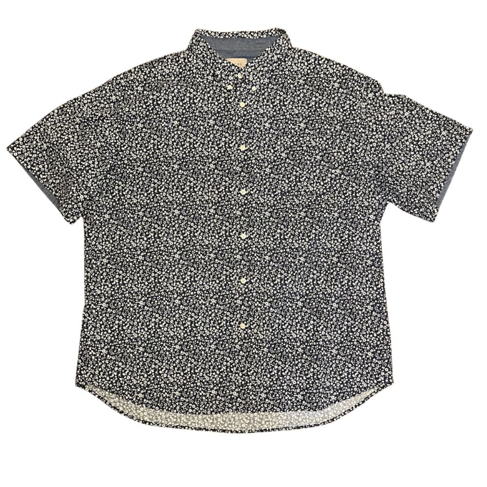 JACHS NEW YORK Men's Navy and White XXL Floral Short Sleeve Button Down